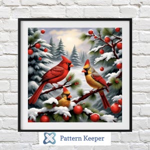 Winter Cardinals Cross Stitch Pattern: Holiday Embroidery Design (PDF)