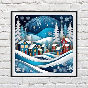 Winter Village Cross Stitch Pattern: Snowflake Holiday Embroidery (PDF)