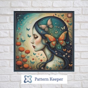 Abstract Portrait Cross Stitch Chart: Modern Embroidery Design (PDF Pattern