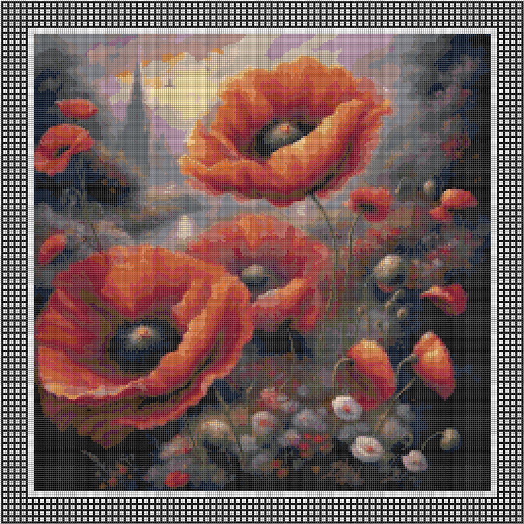 Poppy 1 Cushion Cross Stitch Pattern Cushion Design Digital Etsy