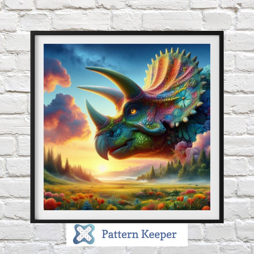View of Triceratops, Unique Triceratops Cross Stitch Design, Dino Embroidery ...