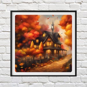 Fall Scenery Cross Stitch Pattern: Autumn House Needlepoint (PDF)