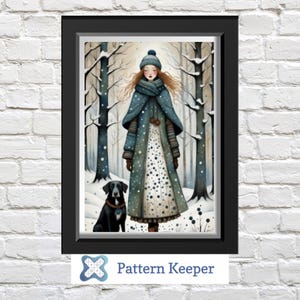 Folk Art Forest Girl Cross Stitch Chart: DIY Embroidery (PDF Pattern)