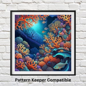 Abstract Coral Reef Cross Stitch Pattern: Sea Life Embroidery (PDF)