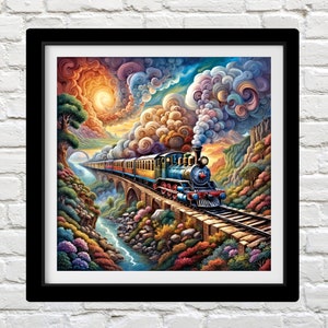 Steampunk Train Cross Stitch Pattern: Vintage Locomotive Embroidery (PDF)