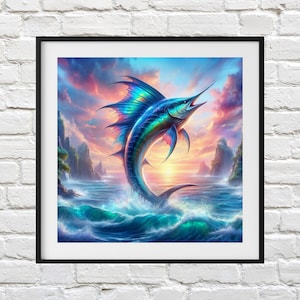 Swordfish Cross Stitch Pattern: Ocean Marlin Needlepoint (Digital Download)
