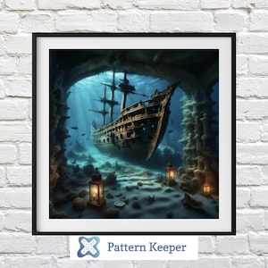 Sunken Ship 6, Sunken Ship 6, Full Coverage Sunken Ship Kreuzstichvorlage, Unterwasser-Design, detailliertes Muster, Bastelbedarf, Stickprojekt
