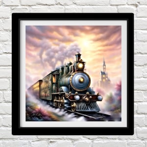 Steam Train,  Vintage Style Train Cross Stitch Pattern, Railway Embroidery Chart, DIY Needlepoint Project