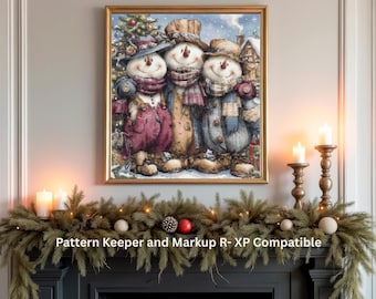 Patrón de punto de cruz de muñeco de nieve de Friends, gráfico navideño (PDF) Cobertura completa