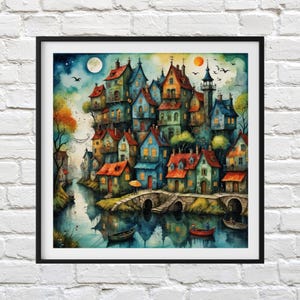 Mythical Village Cross Stitch Pattern: Fantasy Needlepoint (Digital Download)