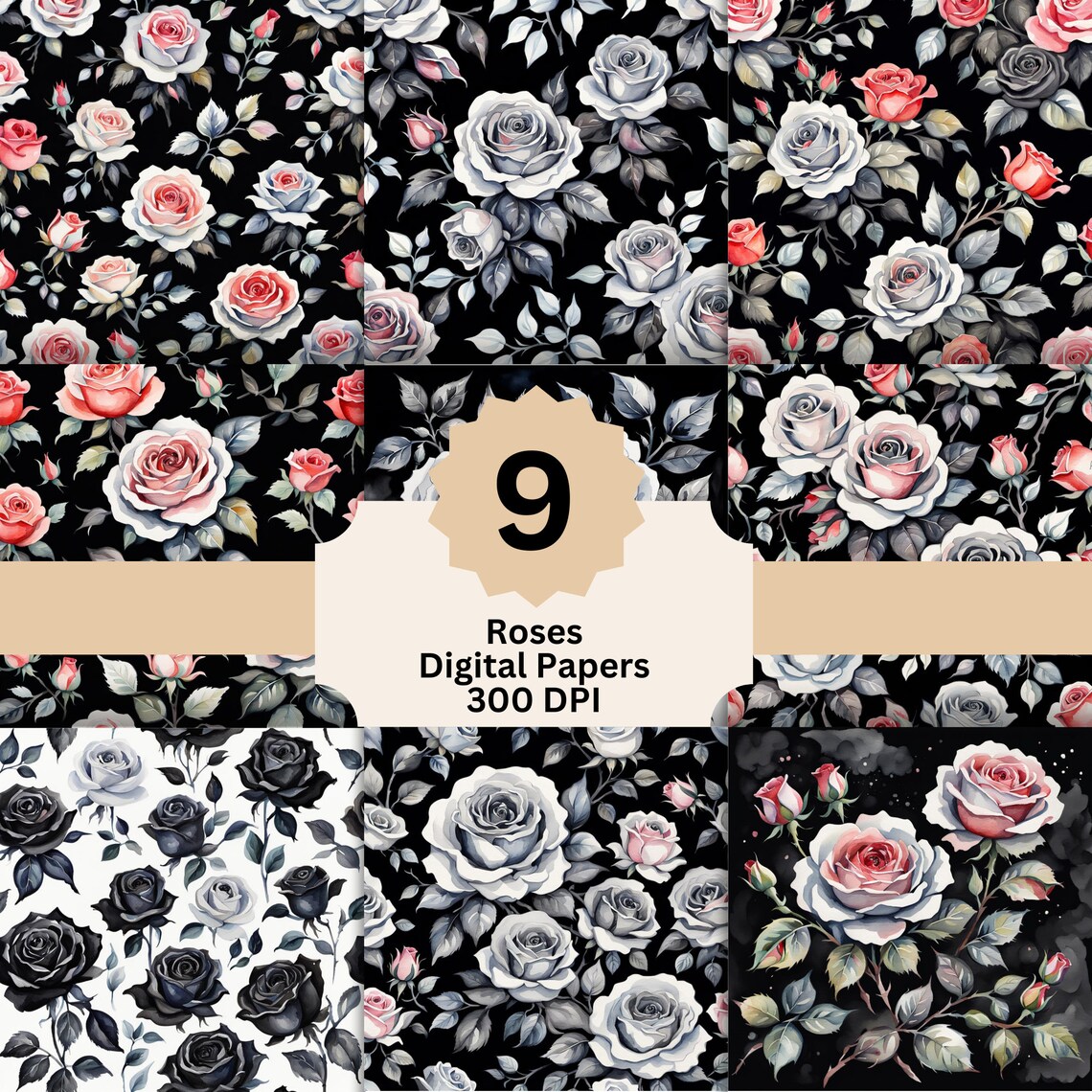 Roses Digital Papers, Vintage Rose Design Paper Pack, Botanical Digital ...