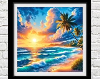 Seascape 4, Counted Cross Stitch Patterns, Full Coverage, Printable Chart, Needlework, Embroidery