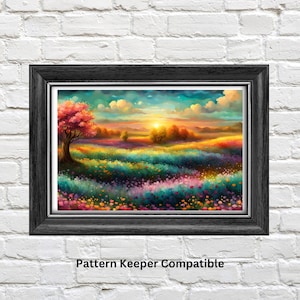 Flower Hills Cross Stitch Pattern: Floral Landscape Embroidery (PDF Pattern)