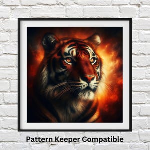 Fire Tiger Cross Stitch Pattern: Animal Embroidery (PDF Pattern)