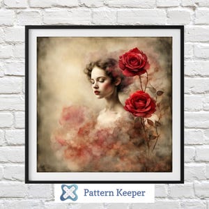 Elegant Lady with Roses Cross Stitch Chart (PDF Pattern)