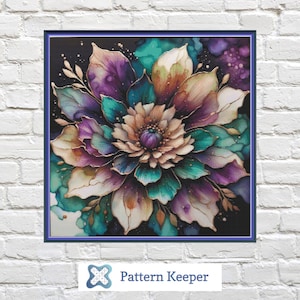 Alcohol Ink Floral Cross Stitch Pattern: Colorful Flower Embroidery (PDF Pattern)