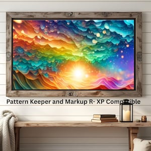 Patrón de punto de cruz Olas Arcoíris: Patrón de playa colorido, cobertura total