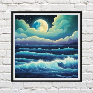 Ocean Blues, Sea Blue Cross Stitch Chart, Coastal Needlework Pattern, Ocean Marine Embroidery Template