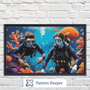 Scuba Diver Cross Stitch Pattern: Underwater Embroidery Chart (PDF Pattern Downloadable File