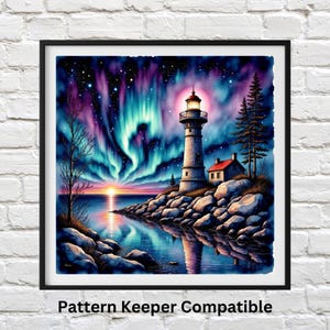 Northern Lighthouse,  Nautical Lighthouse Cross Stitch, DIY Embroidery Pattern, Coastal Home Decor, Modern Needlecraft, Gift for Crafters