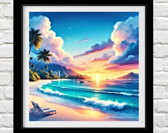 Seascape 2, Counted Cross Stitch Patterns, Full Coverage, Printable Chart, Needlework, Embroidery