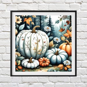 White Pumpkins Cross Stitch Pattern: Autumn Harvest Decor (PDF Pattern)