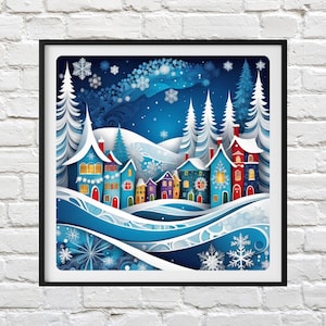 Winter Village Cross Stitch Pattern: Snowy Scene Embroidery (PDF Pattern)