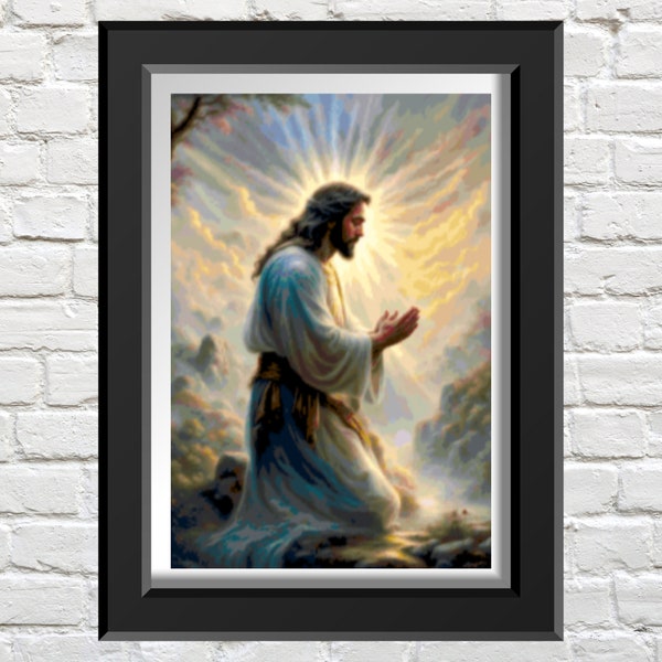 Jesus in Prayer,  Counted Cross Stitch Patterns - Printable Chart PDF Format Needlework Embroidery Crafts DIY DMC color