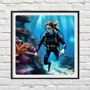 Diver 3,  Ocean Scuba Diver Cross Stitch Design, Underwater Needlepoint Chart, DIY Sea Embroidery Pattern, Nautical Craft Gift