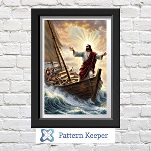 Jesus Calming Seas Cross Stitch Pattern: Religious Embroidery (PDF)