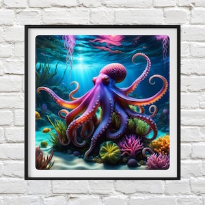 Vibrant Octopus,  Detailed Octopus Cross Stitch Chart, Sea Creature Embroidery Pattern, Underwater Theme, Stitching Project