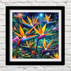 Paradiesvogel Kreuzstichvorlage, Blumenmuster, Stickerei Design, DIY Bastelprojekt, Tropisch
