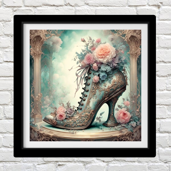 Victorian Shoe,  Counted Cross Stitch Patterns - Printable Chart PDF Format Needlework Embroidery Crafts DIY DMC color