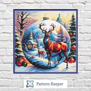Christmas Deer Ornament Cross Stitch Chart: Holiday Embroidery (PDF Pattern)