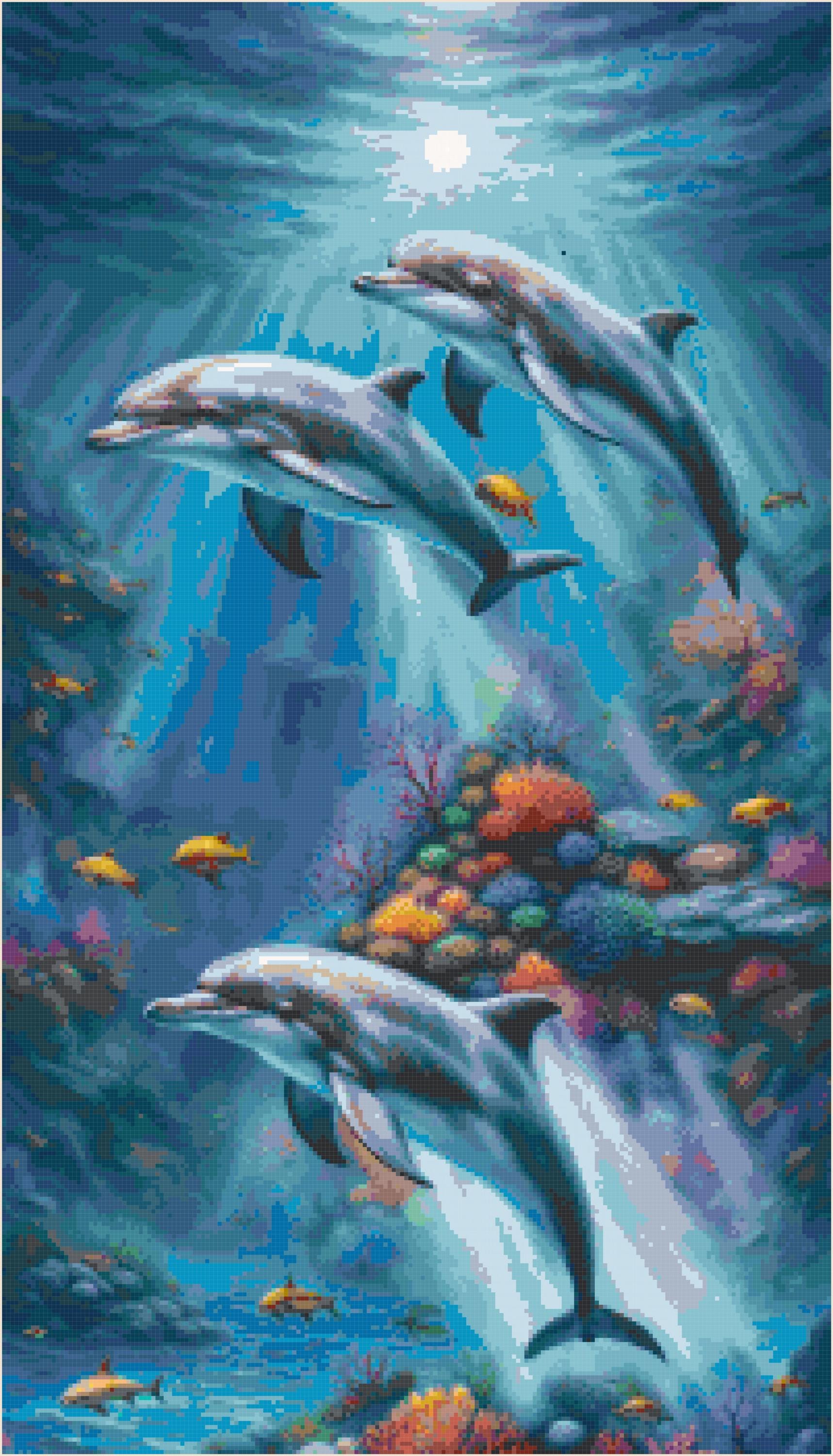 イルカのクロスステッチパターン：海の生き物の刺繍（PDFパターン