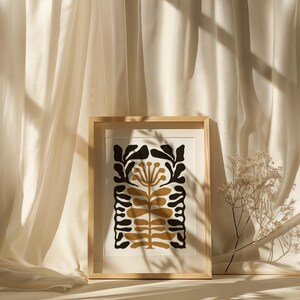Moody Botanical Print: Large Abstract Floral, Beige & Black Wall Art (Digital Download)