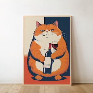 バーカートの装飾猫のポスターワインプリントレトロキッチンウォールアートミッドセンチュリーモダンチアーズダイニングルームプリントデジタルダウンロードアートプリント