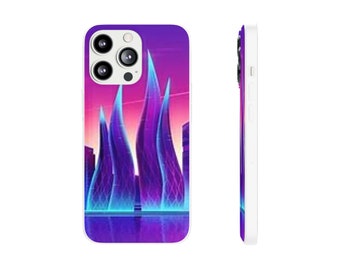Futuristic Phone Case, Sci-fi, Cityscape, Blue, Purple, Pink, iPhone and Samsung, iPhone 13, iPhone 12, iPhone 11, Galaxy s22, Galaxy s10,