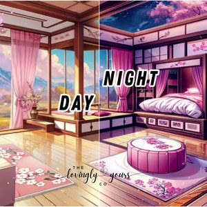 Sakura Bedroom Background Cozy Anime Style Room Vtuber Background Twitch Overlay Night Day Vtuber Animated Background