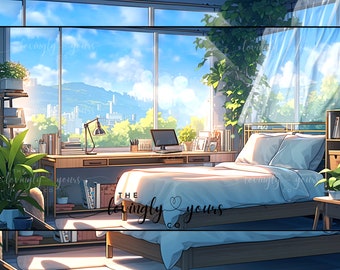 4k Animated Lofi Video Background Cozy Anime Style Study Room Vtuber Background Twitch Overlay Seamless Loop