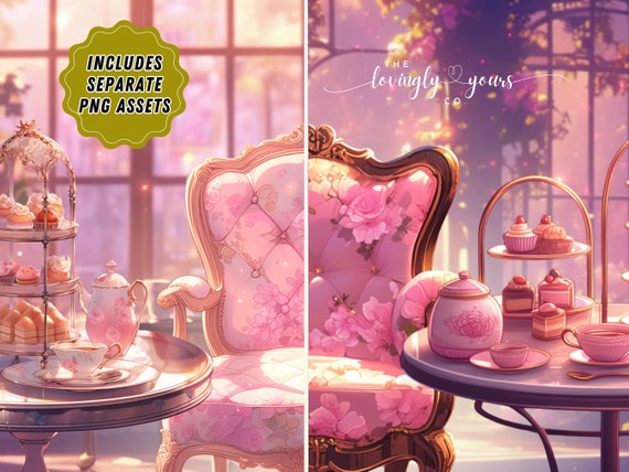 Tea Party Animated Lofi Background Cozy Anime Style Room Vtuber Background 2d Anime Twitch Overlay Spring Background Garden