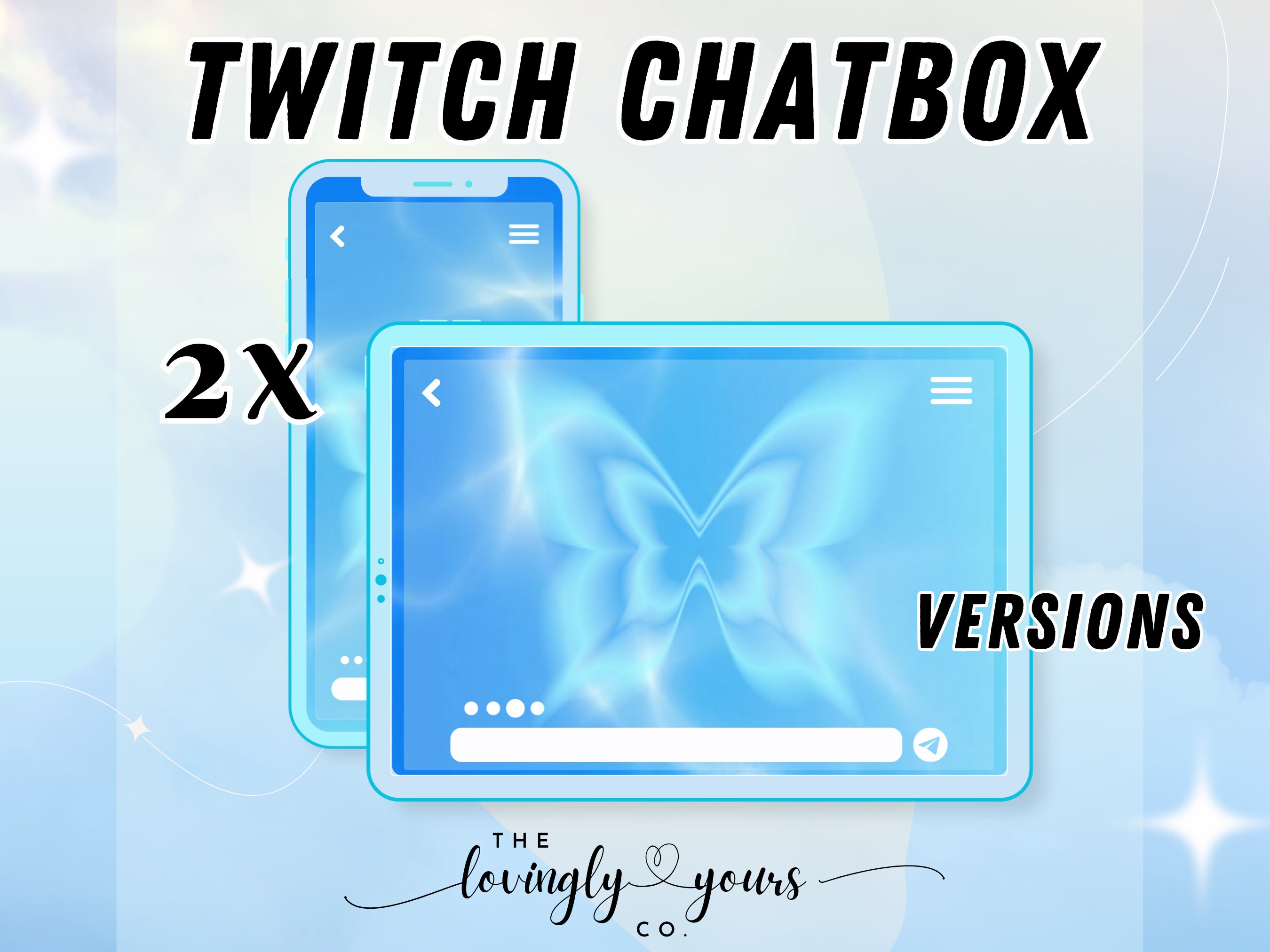 Twitch Chat PNG Digital Download Stream Sub Chatbox Bit Twitch Chat Widget Twitch Overlay | Y2K Blue Butterfly