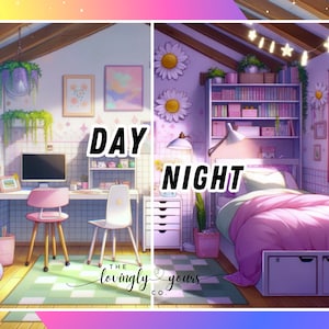 Dänischer Pastell Schlafzimmer Hintergrund Gemütlicher Anime Stil Zimmer Vtuber Hintergrund Twitch Overlay Nacht Tag Vtuber Animierter Hintergrund