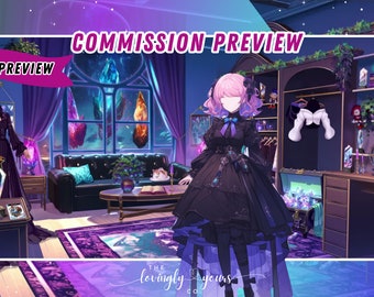 Custom Commission Background Cozy Anime Style Vtuber Background Twitch Overlay Seamless Loop | Gothic Gem Room | Skulls Nightshade