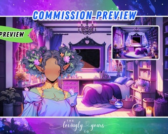 Custom Commission Background Cozy Anime Style Room Vtuber Background Twitch Overlay Seamless Loop | Wisteria CottageCore Room | Mae