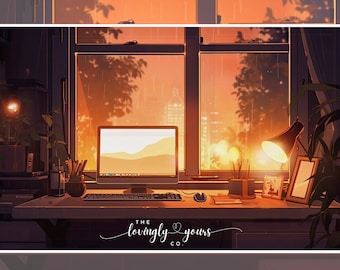 4k Animated Background Vtuber Background Twitch Overlay PNGtuber Background | Lofi Rain Study Room Animated Background | Lofi Sunset