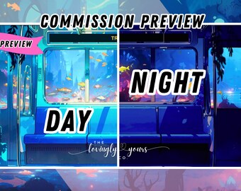 Commission Background Cozy Anime Style Study Room Train Vtuber Background Twitch Overlay Seamless Loop | Bluesyde Train Day and Night | Cyan