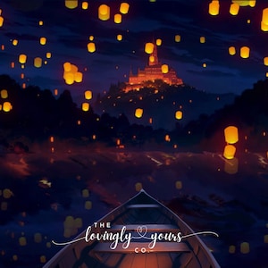 Vtuber Animated Background Aesthetic Vtuber Background Twitch Overlay PNGtuber Background Romantic Lanterns | Rapunzel Boat Scene