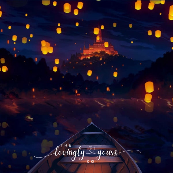 Vtuber Animated Background Aesthetic Vtuber Background Twitch Overlay PNGtuber Background Romantic Lanterns | Rapunzel Boat Scene