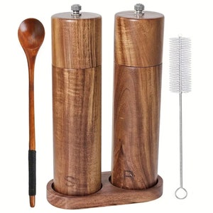 2pcs Wooden Reusable  Pepper Grinder and Sea Salt Grinder, Spice Grinder 8 inch Pepper and Salt Grinder for Kitchen Dinning Table